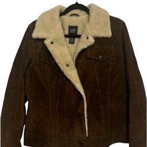 NWOT VINTAGE WOMENS GAP SUEDE SHERPA LINED JACKET L